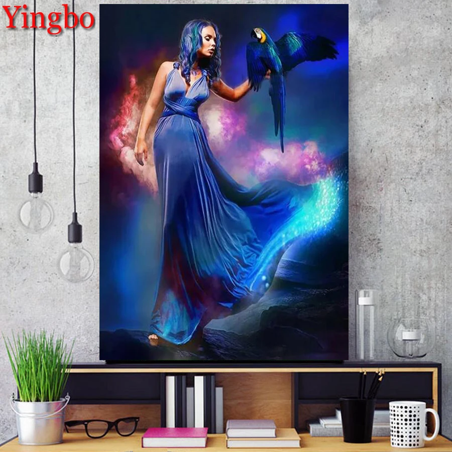 Алмазная живопись 5D «сделай сам», картина с изображением красивой девушки, вороны, квадрата, круга, вышивка крестиком, икона 5D, ручная работа, подарок, мозаика, домашний декор