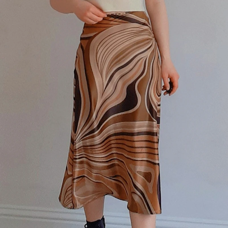 

Женская длинная юбка с принтом пейсли, коричневая трапециевидная юбка в уличном стиле, офисная одежда, 2021