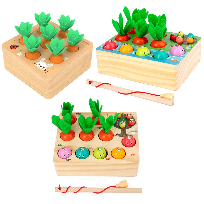 Деревянные 3D игрушки Монтессори Набор детских игрушек тянущаяся форма моркови