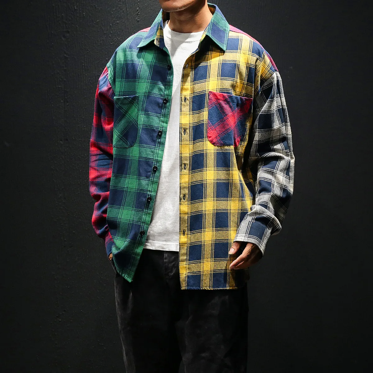 Клетчатая Лоскутная одежда в клетку мужская приталенная Повседневная рубашка