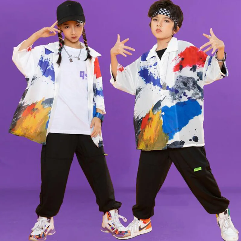 

Детские карнавальные костюмы, одежда в стиле хип-хоп, рубашка с графическим рисунком, штаны для бега для девочек и мальчиков, одежда для баль...