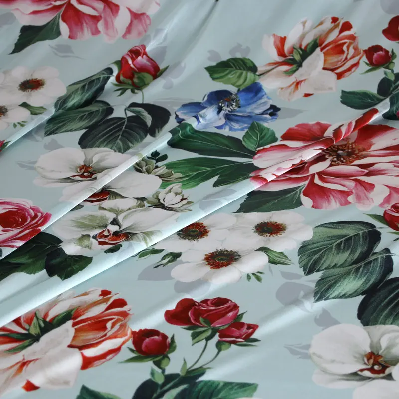 145cm Width Multi-colored Flowers Print Imitated Silk Satin Polyester Fabric for Woman Dresses Skirts Blouse DIY Sewing | Дом и сад