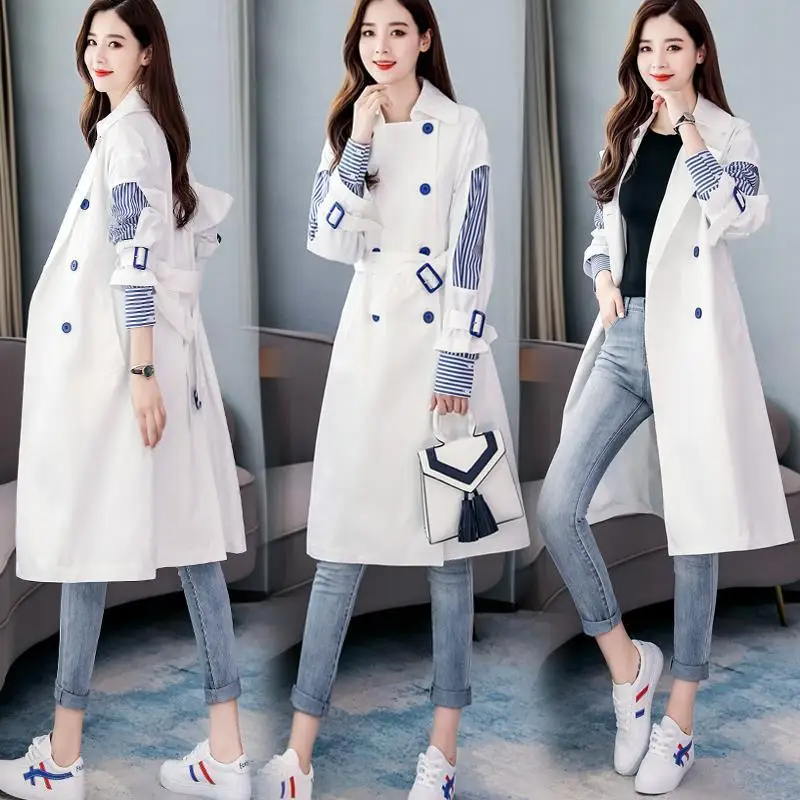 

Женская ветровка весна-осень 2021, модная атмосферная белая женская куртка из двух частей с длинной талией и прострочкой, пальто