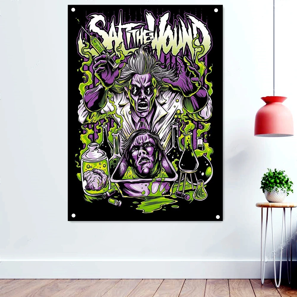 

SALT THE WOUND Heavy Metal Artwork Banners Wall Art Scary Bloody Background Flag Death Art Tattoos Rock Band Posters Home Decor