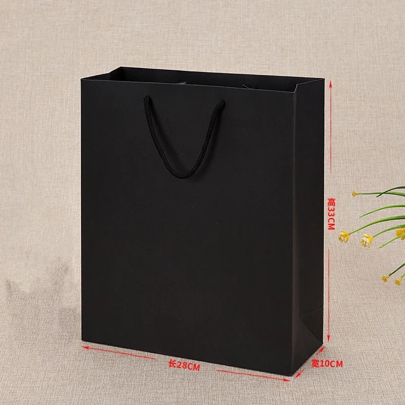 

20pcs Black Simple Paper Gift Bag Kraft Paper Candy Box with Handle Wedding Birthday Party Clothing Packing Storage Shopping Bag