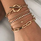 Модный геометрический металлический браслет с пряжкой, женское креативное многослойное ювелирное изделие с бриллиантами и круглыми бусинами
