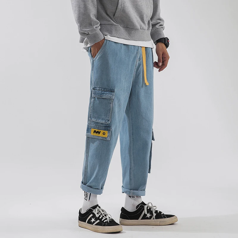 Мужские мешковатые брюки-карго свободные джинсы с карманами ковбойские брюки