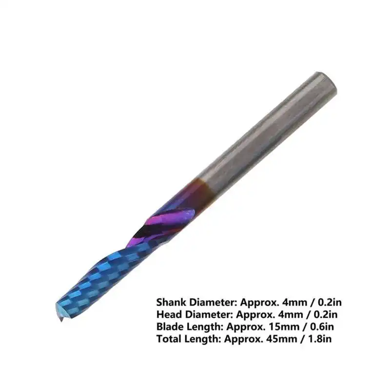 

end mill carbide cnc end mill Spiral Milling Cutter Single Blade Tungsten Steel Blue Plating CNC Tools 4x15x45 Milling Cutter