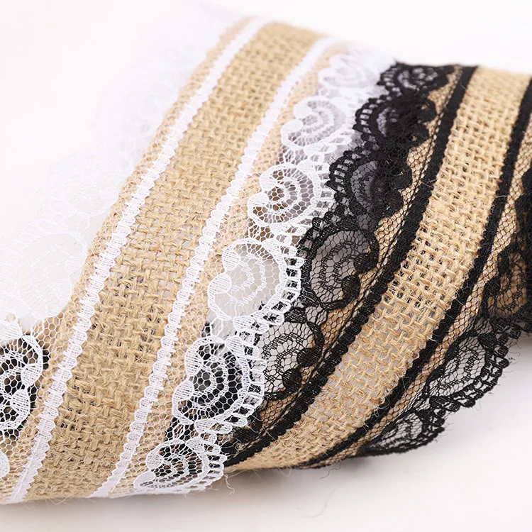 2 5 см джутовая лента из мешковины и черно белое кружевное Украшение DIY Ручная