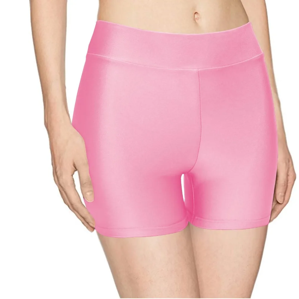 

Womens Nylon Spandex Elastic Waist Stretch Shorts with High waistband to help mold the body