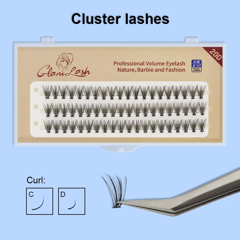 GLAMLASH 60 пряди 10D 20D Кластерные ресницы для наращивания 0 07/0 1 мм норковые мягкие