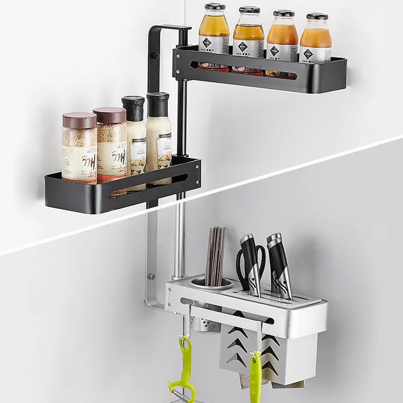

AE02YJM-0040 Perforated free space aluminum modern minimalist multifunctional kitchen rotating corner seasoning shelf