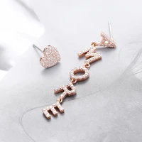 luxu stud earrings for women gold silver color long amore letters small cute cz heart asymmetric earrings piercing jewelry 2021