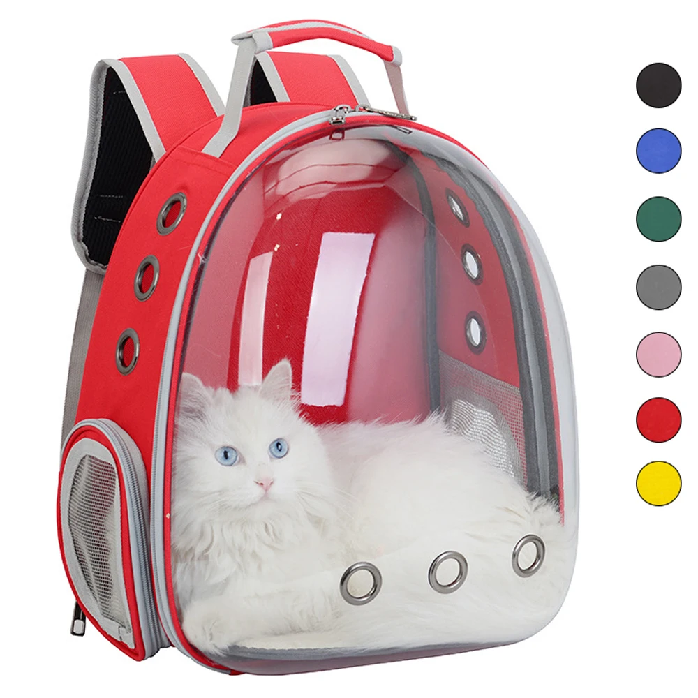 

Cat Carrying Bag Breathable Red Portable Zipper Travel Space Capsule Vacation Solid Transport Backpack for Cats and Small Dogs