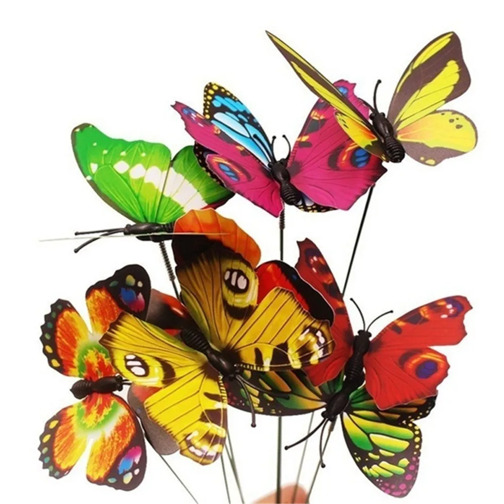 

24Pcs/Bunch Colorful Butterfly Stakes Butterfly Flower Pots Decoration Home improvement With Pile Garden Supplies Outdoor Decor