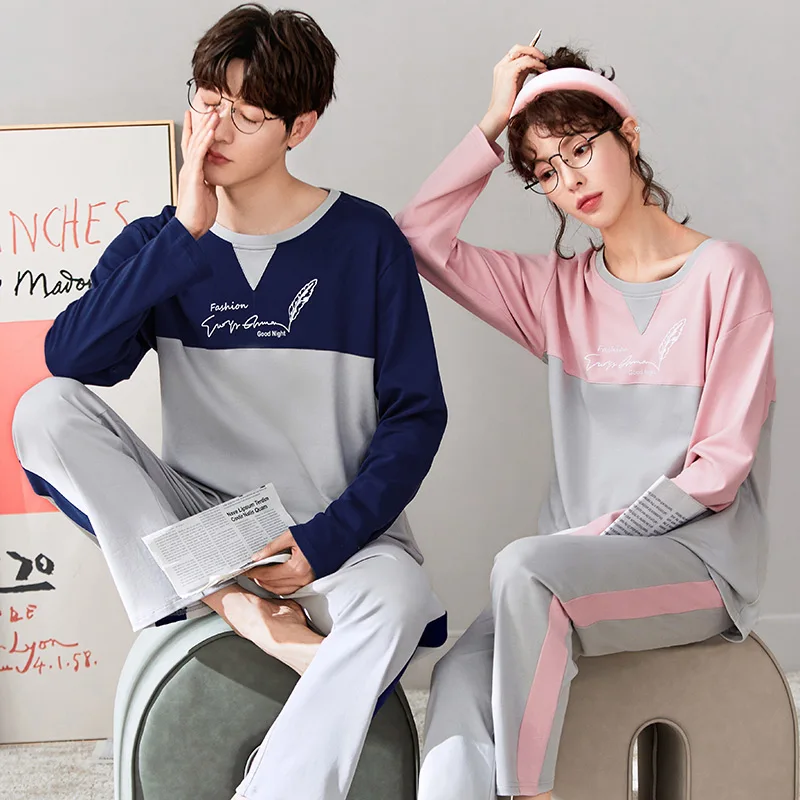 Новые осенне-зимние хлопковые Пижамные комплекты для пар с длинным рукавом в