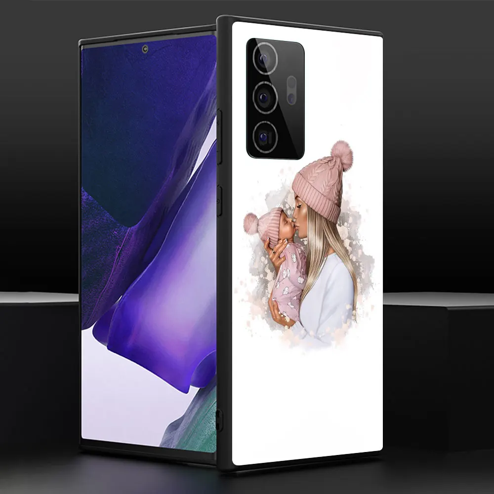 

Baby Mama Super Mom Girl Soft Edge Phone Case Cover for Samsung Note 20 Ultra 10 Lite 10 9 8 Plus 5G Luxury Tempered Glass Shell