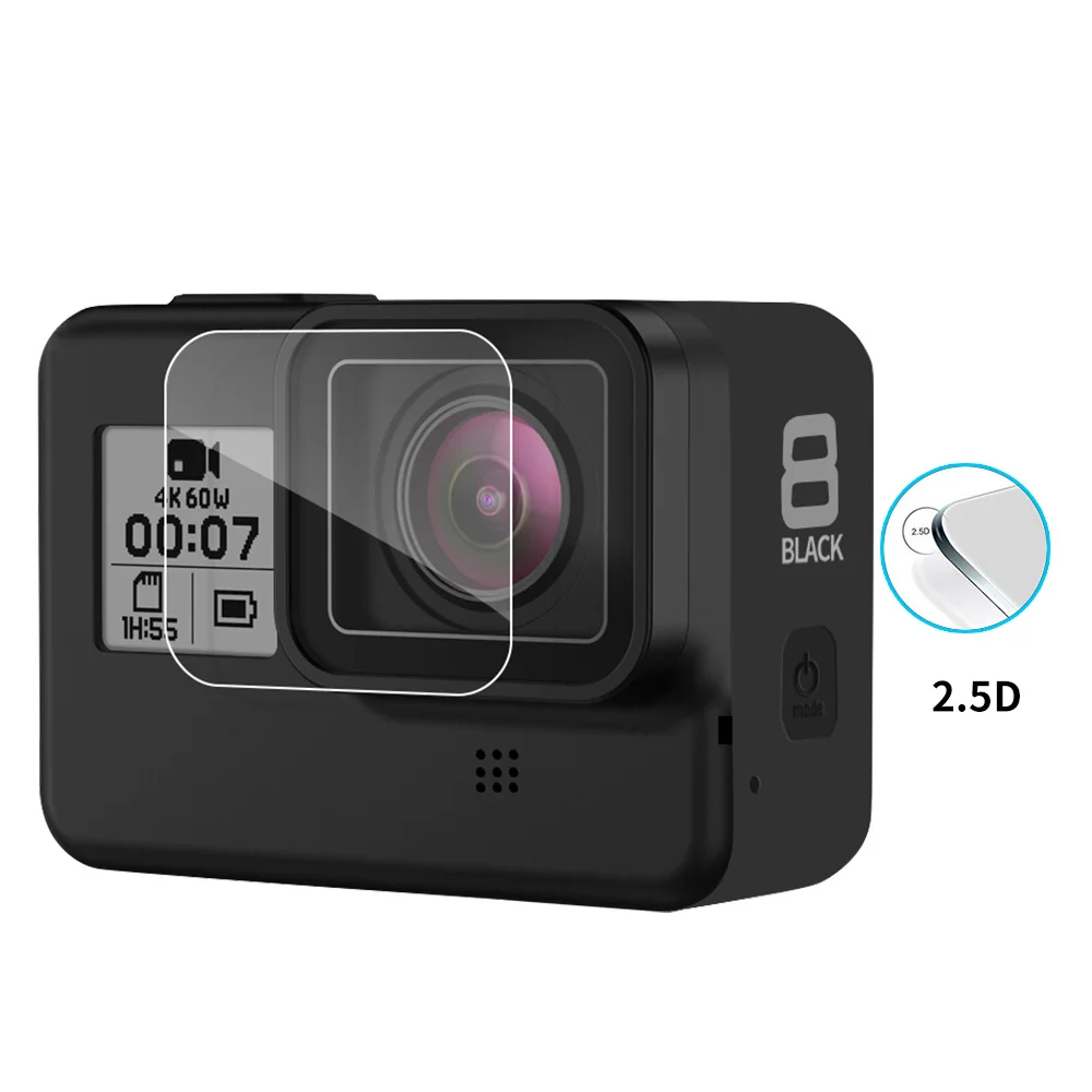 Закаленное стекло Telesin для Gopro hero 8 black 2 шт. экран + защита объектива полный