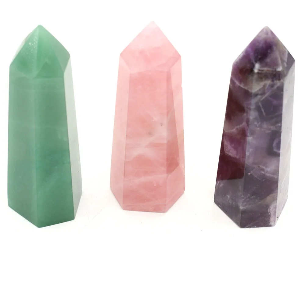 

Natural Stone Gem Prismatic Crystal Column Shape Rose Quartz Amethyst Green Aventurine Home Aquarium Decoration Ornaments Gift