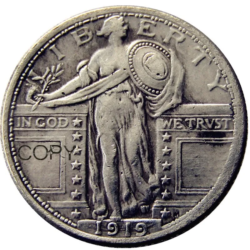 Монеты США полный набор(1916-1924)-p-s 9 шт, стоящая свобода четверть долларов Посеребренная копия - Цвет: 1919