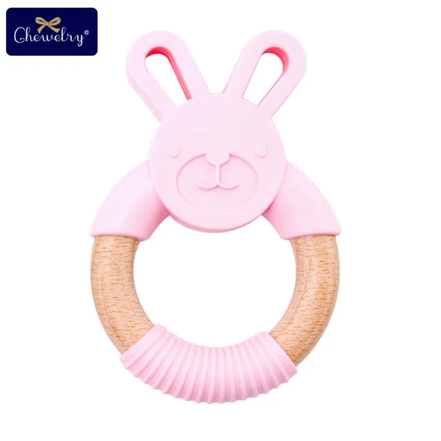 Pink Rabbit 1 шт. Детские Прорезыватели силиконовая мышь грызуны Силиконовые Прорезыватели деревянное кольцо деревянный Прорезыватель коляска белка для детей товары игрушки - Цвет: Pink Rabbit