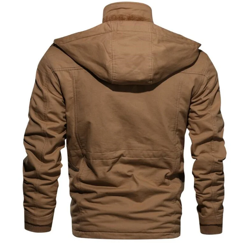 Мужская теплая кашемировая куртка повседневная со съемной шапкой и длинными