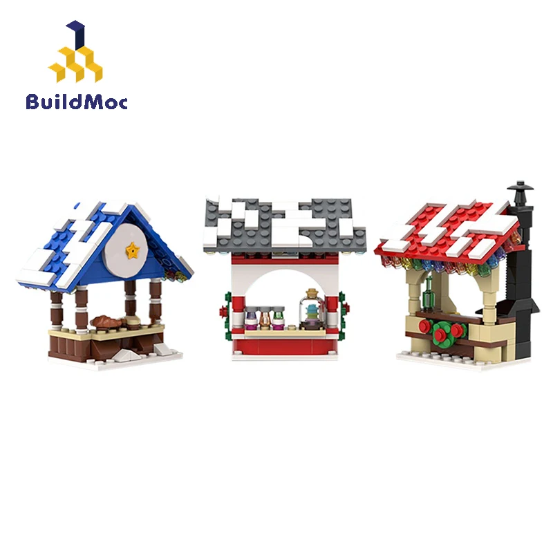 

Buildmoc Friends For Girl City Street Winter Village Market Stalls Winter Street View Building Blocks Toys Kid Xmas Holiday Gift