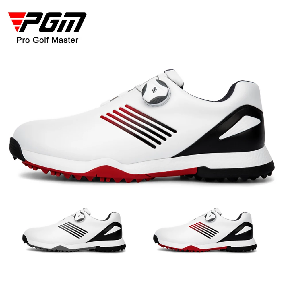 PGM Golf Shoes Comfortable Breathable Knob Buckle Golf Men'S Shoes Waterproof Genuine Leather Sneakers Spikes Nail Non-Slip