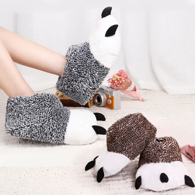 Купи 2022 Winter Warm Soft Indoor Floor Slippers Women Men Children Shoes Paw Funny Animal Christmas Monster Dinosaur Claw Plush Home за 622 рублей в магазине AliExpress