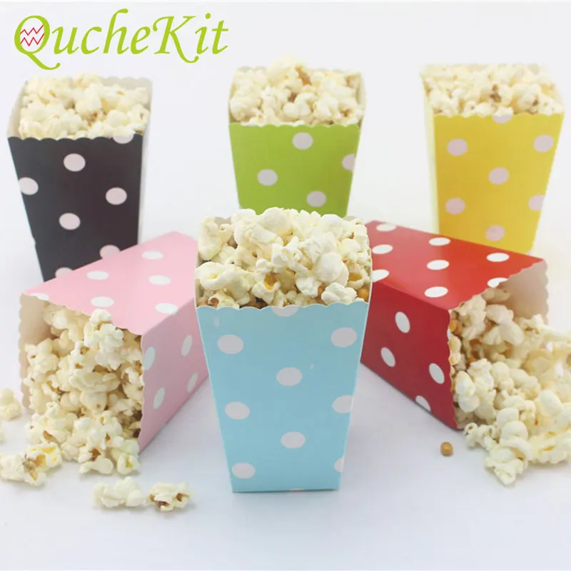 

12pcs Colorful Dots Popcorn Boxes Wedding Favor Party Candy Treat Storage Box Pop Corn Kid Party Decoration Packaging Gift Bag