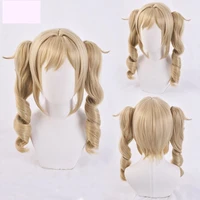 2021 new game genshin impact wig cosplay barbara prayer priest double ponytail wig breathable hair net