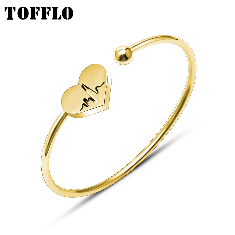 

TOFFLO Stainless Steel Jewelry Peach Heart Elastic Line Bracelet Women's Fashion ECG Twisted Line Bracelet BSZ069