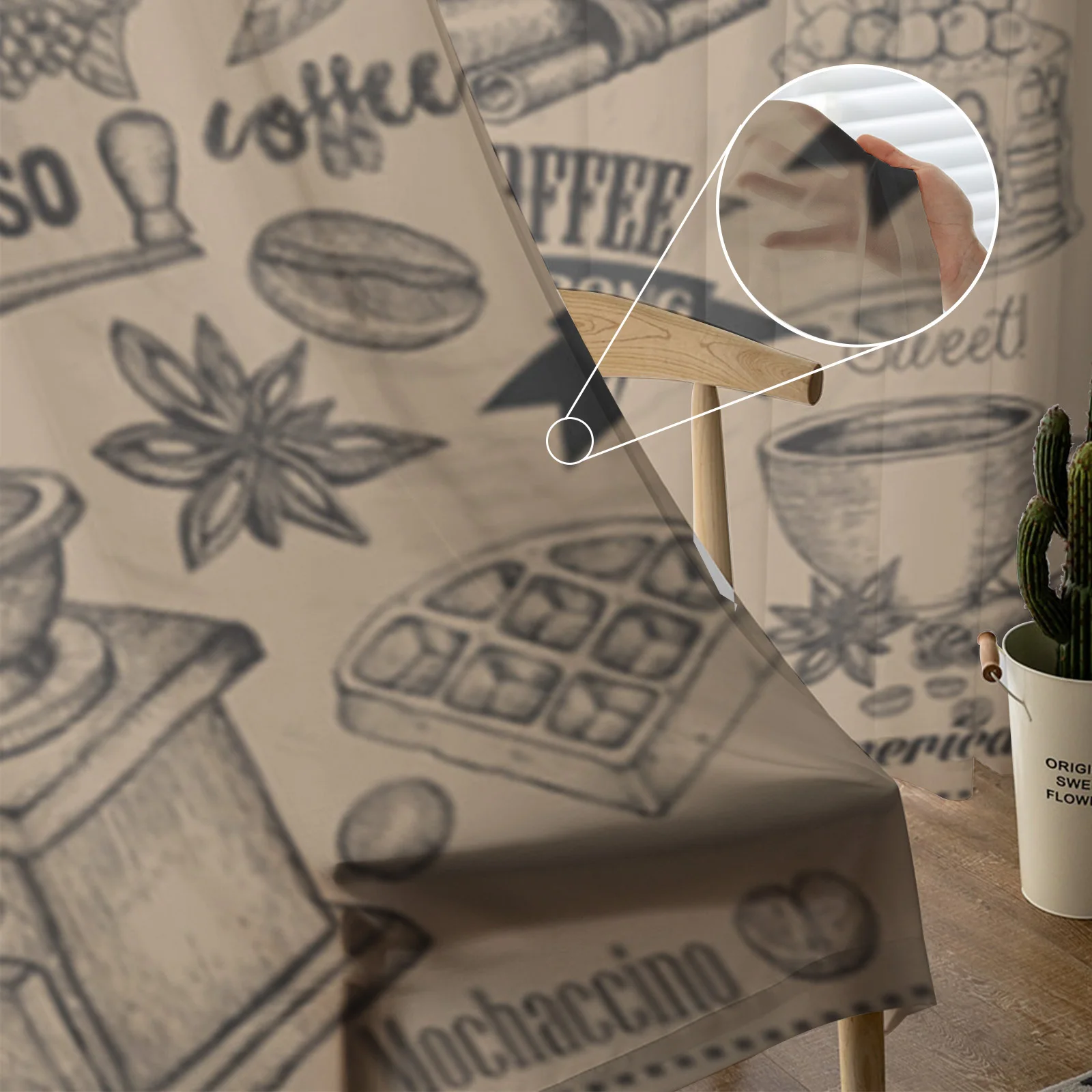 Тюлевые занавески в стиле ретро с изображением кофейных чашек для гостиной