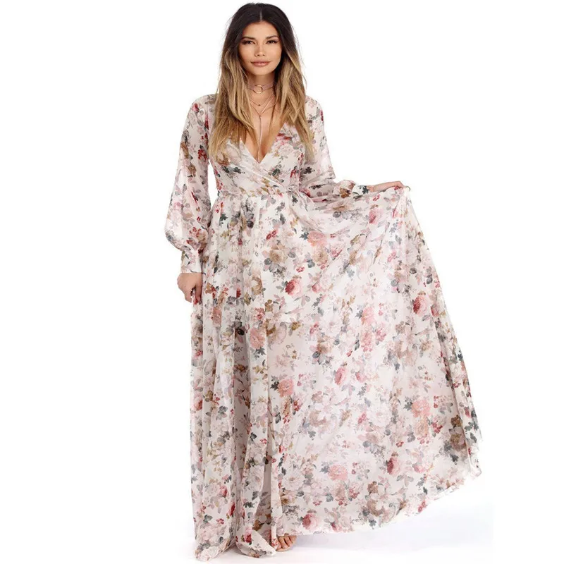 Платье женское с длинным рукавом элегантный пляжный Шифоновый Сарафан в стиле