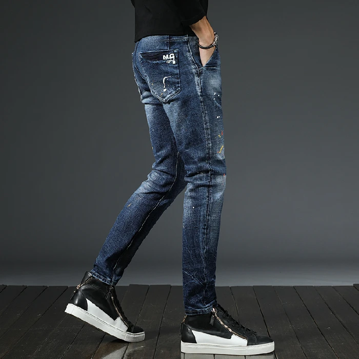 Мужские джинсы с принтом мужские для отдыха вышивкой штаны ног осень и зима |