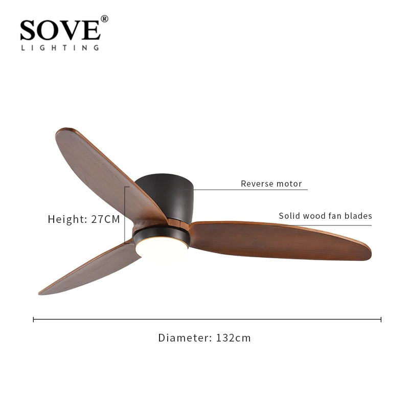 Потолочные вентиляторы SOVE 220 В со светодиодный подсветкой деревянные лопасти с