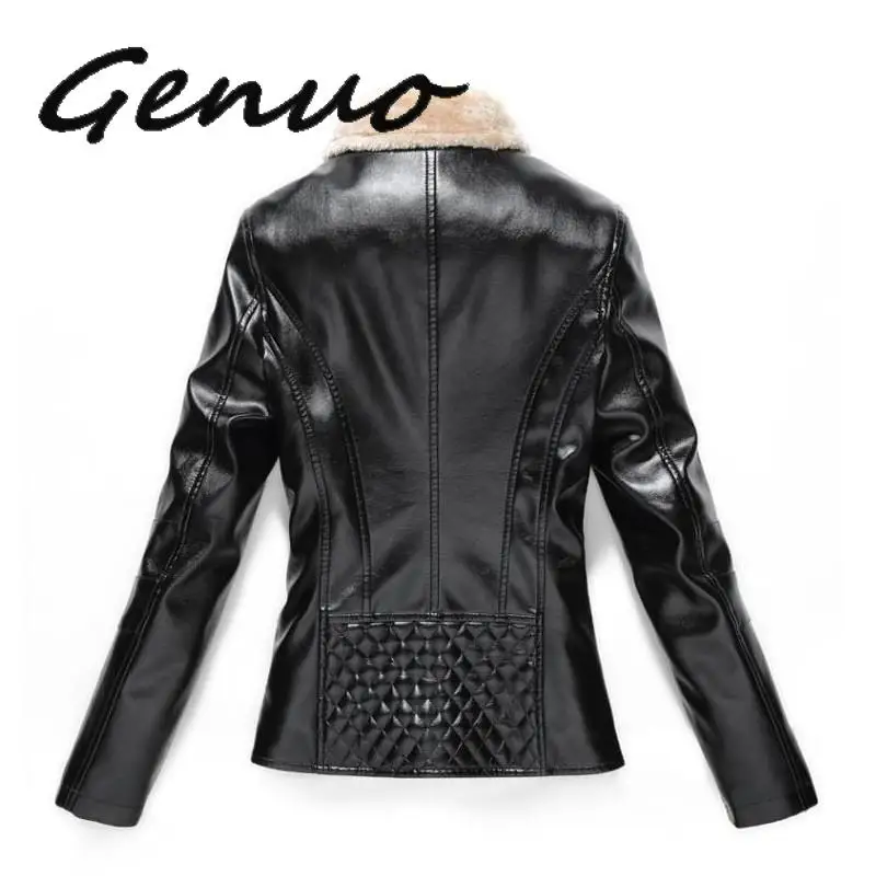 Женская осенне зимняя флисовая куртка из искусственной кожи на молнии|Кожаные