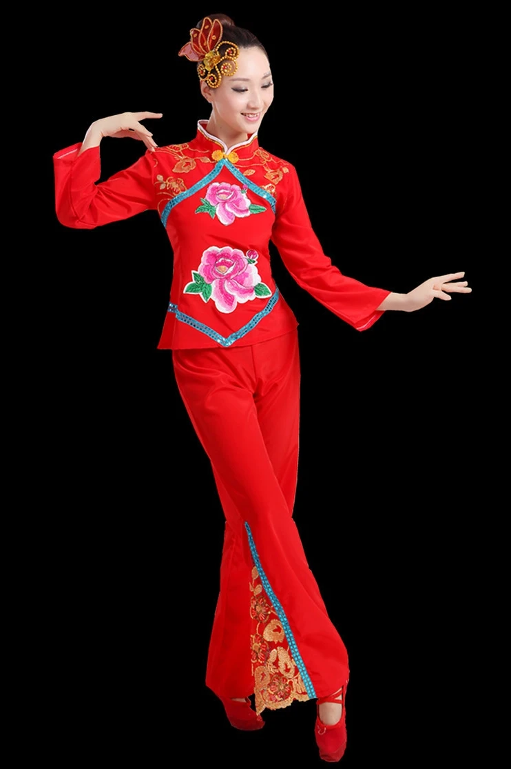 Chinese style Hanfu female adult middle-aged old drums Yangko dance performance costume square set | Тематическая одежда и