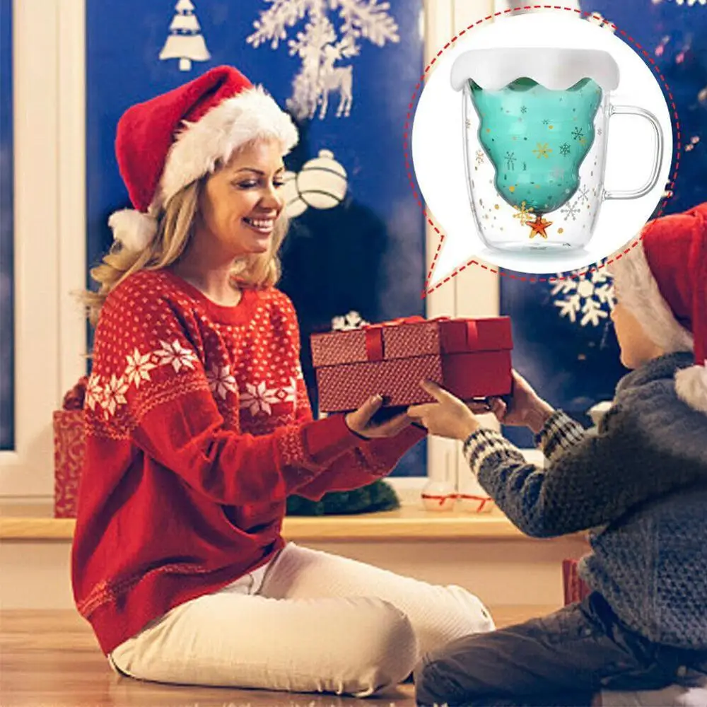 Рождественская двухслойная стеклянная чашка елка звездная желаний стеклянные