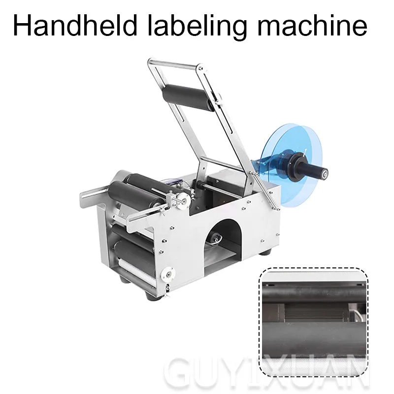 Semiautomatic self-adhesive round bottle labeling machine Plastic glass cans hand pressing label | Инструменты