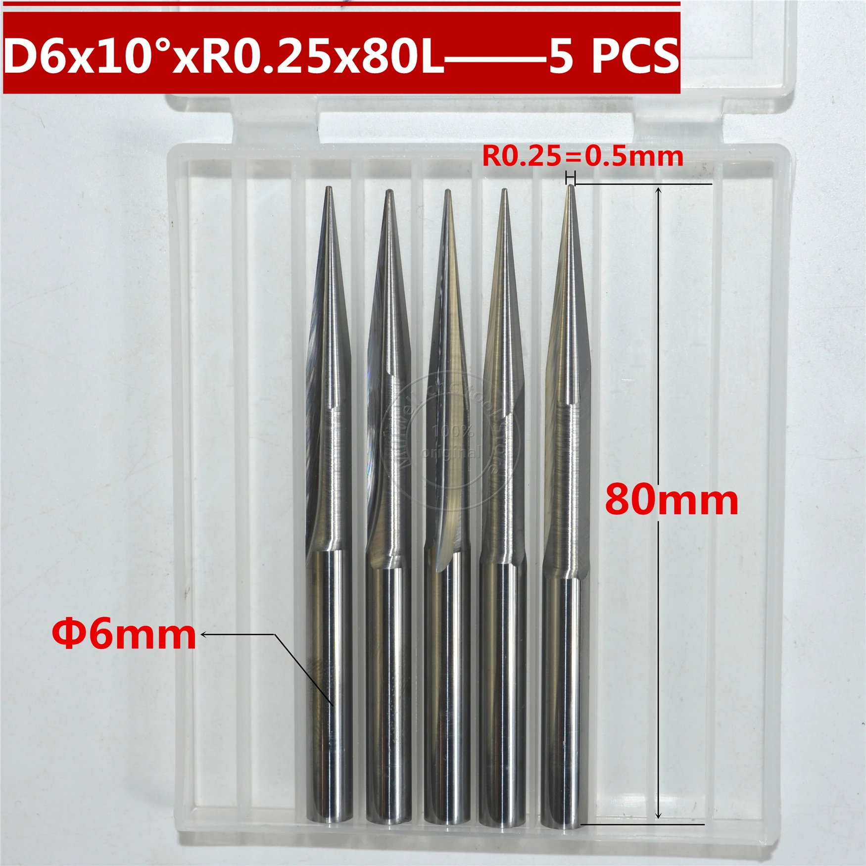Концевая фреза из карбида древесины с ЧПУ 5 шт-d6*10 ° * R0 25*80 л. для деревообработки
