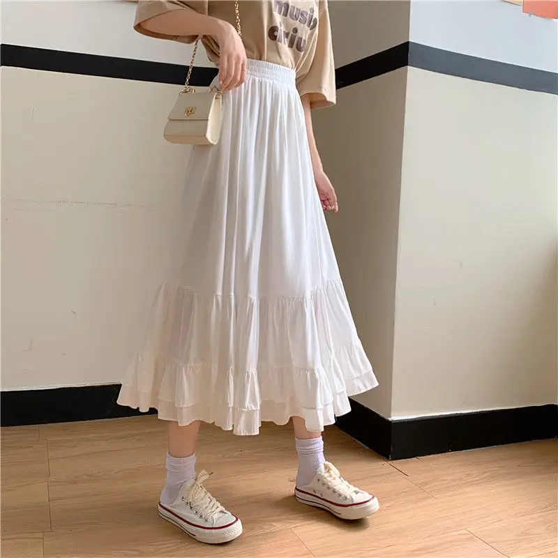 

2021 new spring and summer thin style is small and fresh, and it's easy to match the students' mid long high waist fairy skirt