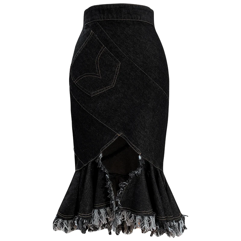 

Big-name summer denim fringed irregular ladies pleated skirt 2021New ladies fashion high quality high waist tutu skirt bra XL