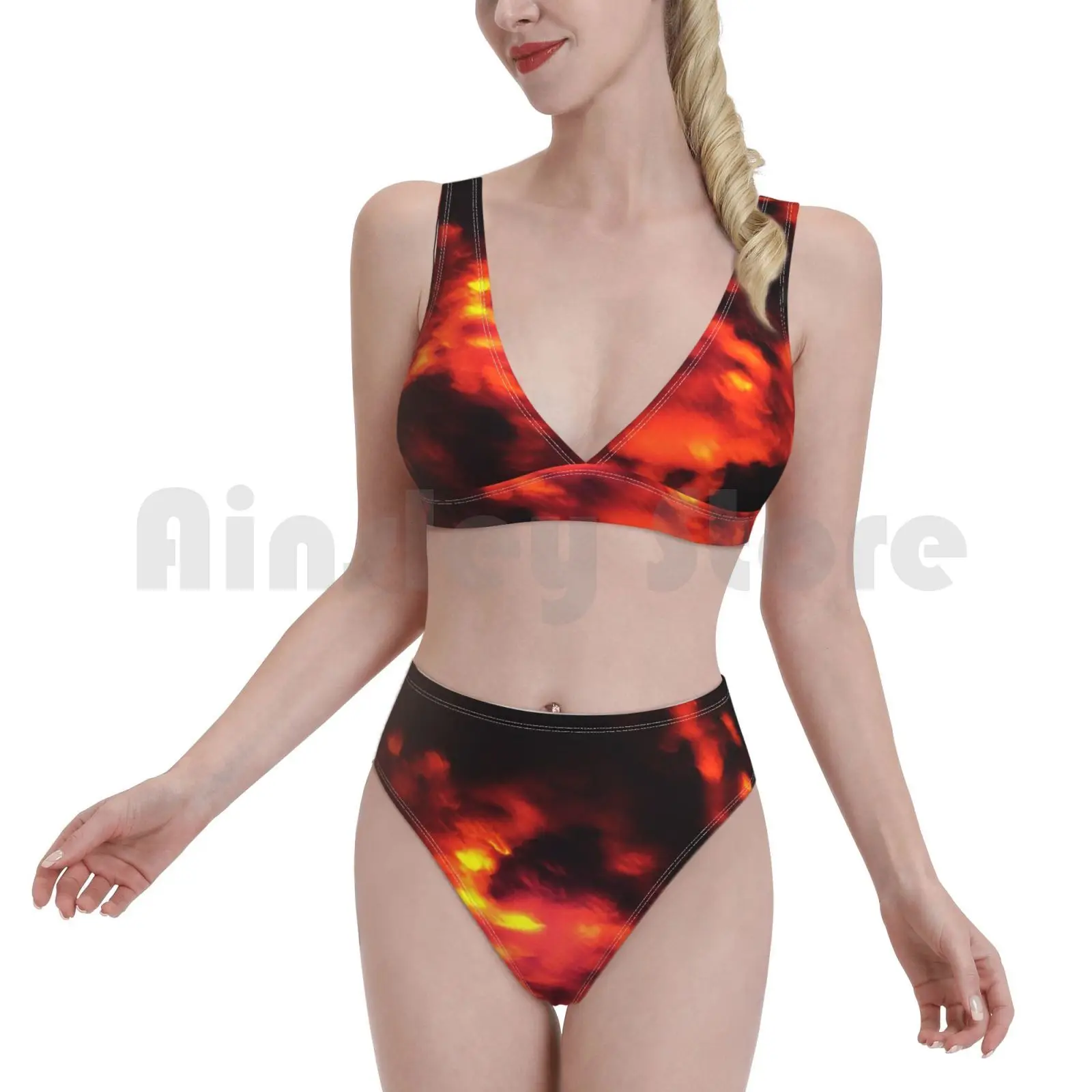 Жвачных купальник бикини на подкладке с высокой талией огонь оранжевом цвете
