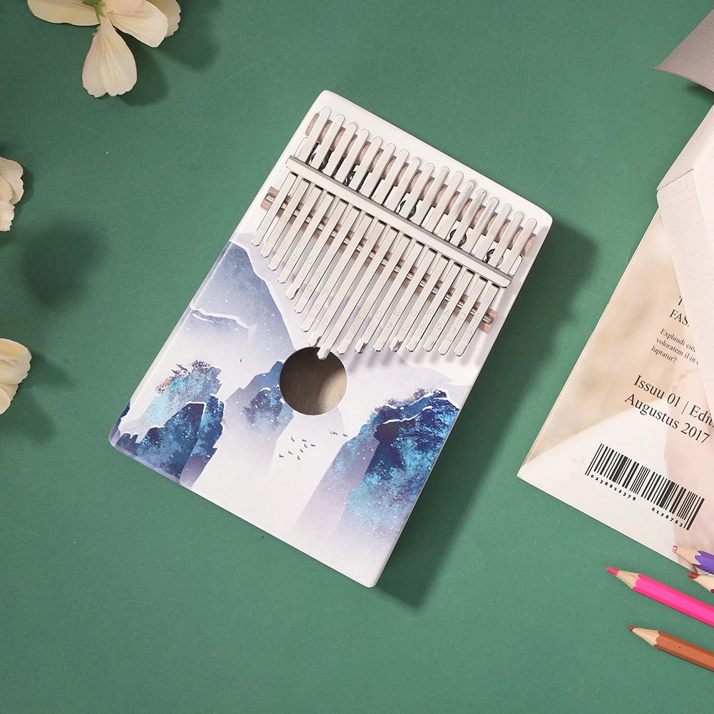 Музыкальная шкатулка Kalimba с 17 клавишами пианино рисунком из ели и дерева