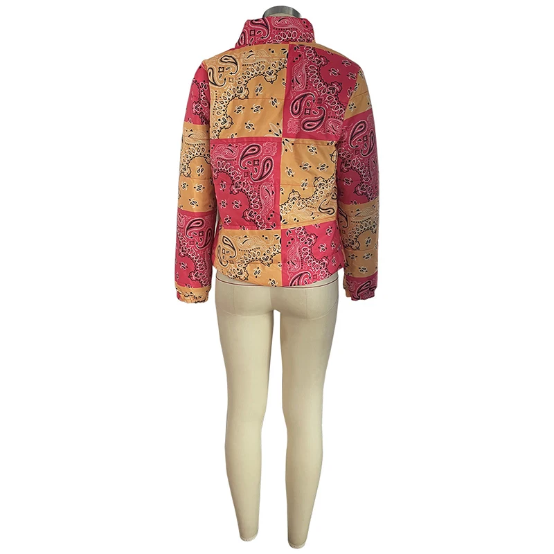 

HAOYUAN Plus Size Casual Bandana Print Winter Jacket for Women Fashion Clothing Warm Parkas Padded Outwear Bubble Coat