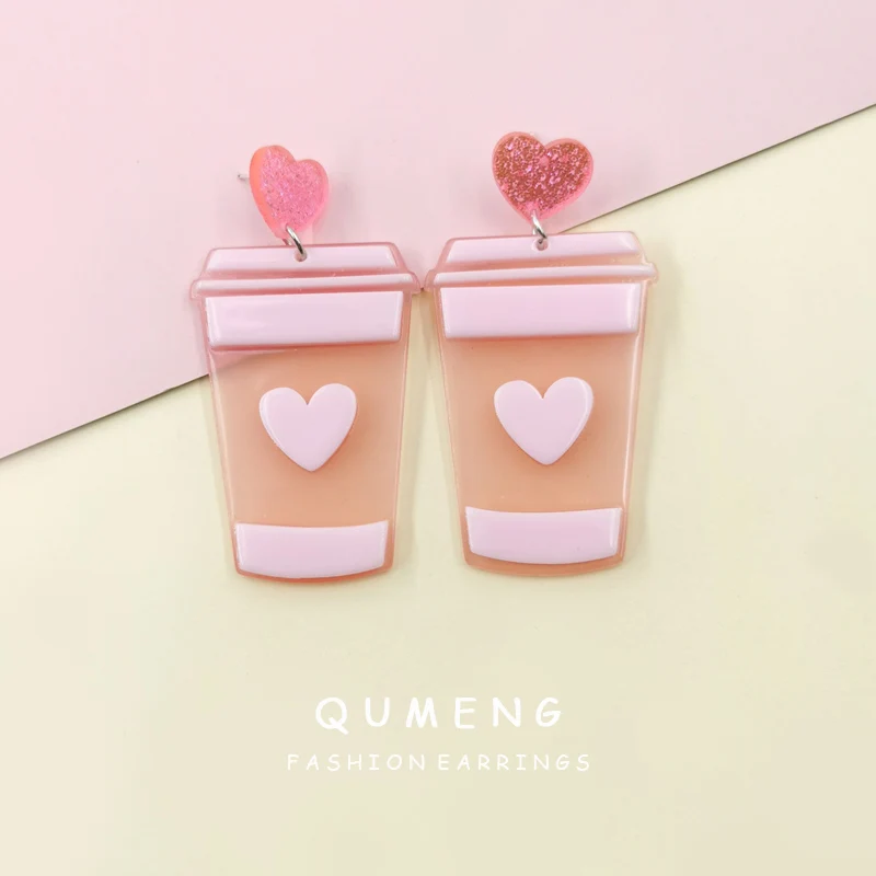 QUMENG 2020 Корея милый молочный чайный кулон Розовая кофейная чашка акриловые