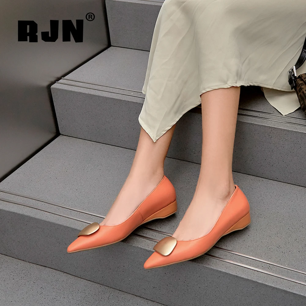 

Туфли-лодочки женские RJN, из коровьей кожи, с острым носком, без застежек, с аппликацией, RO58, странный стиль каблука