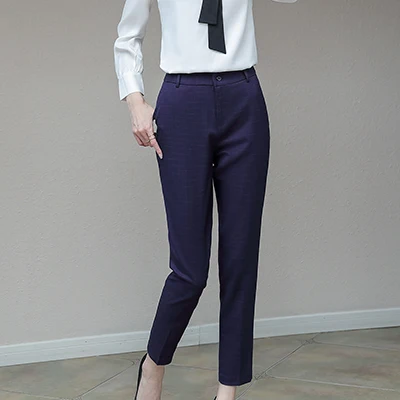 Purple Pant Новинка, повседневные женские брюки длиной до щиколотки, высокое качество, прямые брюки, средняя талия, узкие брюки, красные, синие, черные, розовые - Цвет: Purple Pant