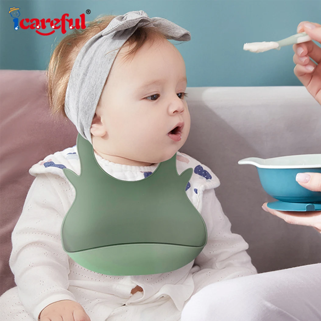 

Silicone Bibs For Kids Learn Self-Feeding Waterproof Tableware Baby Stuff Simple Style Aprons Newborn Gifts Solid Food Grade Bib